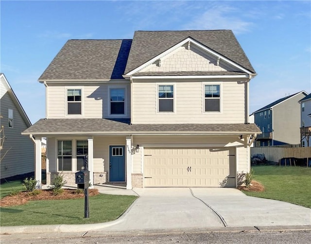 craftsman-style house with a garage and a front yard