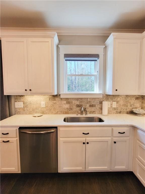 3615 Eagle Nest, Opelika, AL 36801 - kitchen with dishwasher, white cabinets, backsplash, and a sink