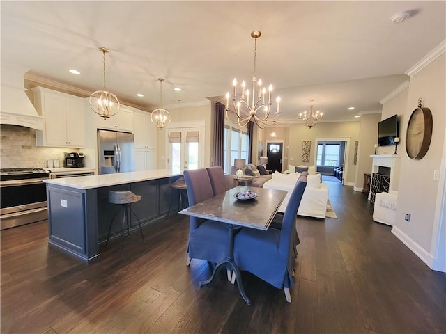 3615 Eagle Nest, Opelika, AL 36801 - dining area with baseboards, an inviting chandelier, dark wood-style flooring, ornamental molding, and french doors