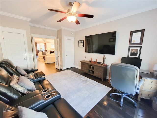 3615 Eagle Nest, Opelika, AL 36801 - living area with ornamental molding, baseboards, ceiling fan, and wood finished floors
