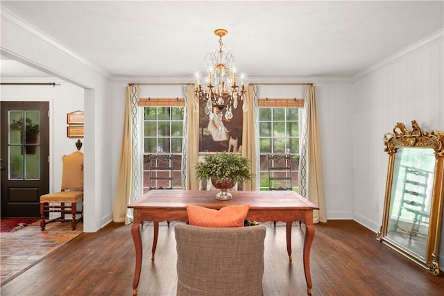 2521 Middle Brook Ln, Auburn, AL 36832 - dining room with a chandelier, wood finished floors, plenty of natural light, and ornamental molding