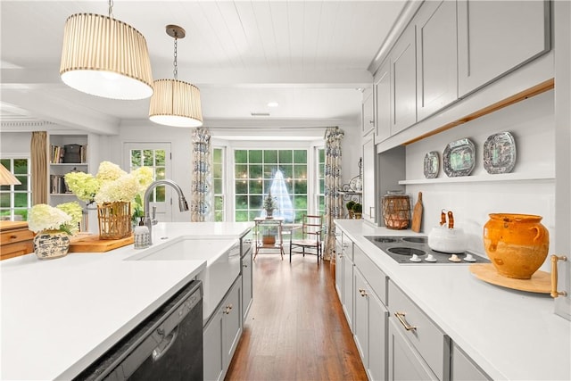 2521 Middle Brook Ln, Auburn, AL 36832 - kitchen featuring electric stovetop, dark wood-style flooring, light countertops, and gray cabinets