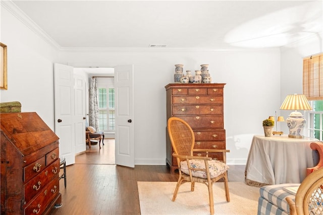 2521 Middle Brook Ln, Auburn, AL 36832 - living area with ornamental molding and dark wood-style floors