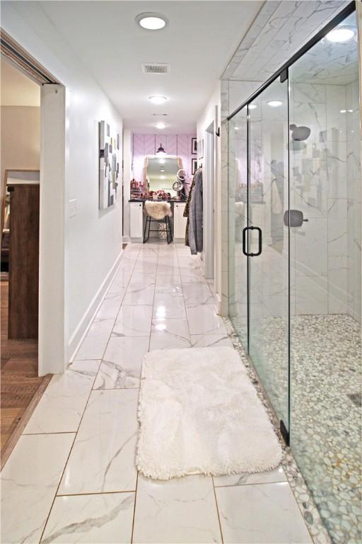 3897 Moores Mill Rd, Auburn, AL 36830 - hall featuring light marble finish flooring and recessed lighting
