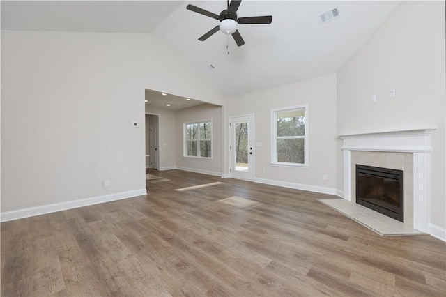 204 Lee Rd Unit 2037, Salem, AL 36874 - unfurnished living room featuring ceiling fan, a fireplace, wood finished floors, baseboards, and recessed lighting