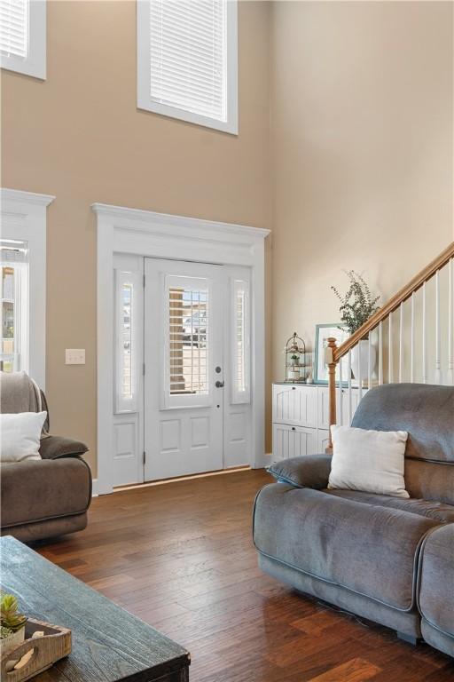 304 Marthas Ct, Opelika, AL 36801 - foyer featuring a towering ceiling, wood finished floors, and plenty of natural light