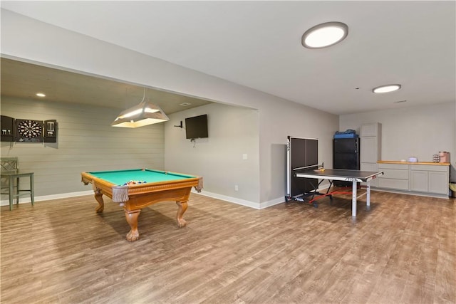 game room featuring billiards and light wood-type flooring