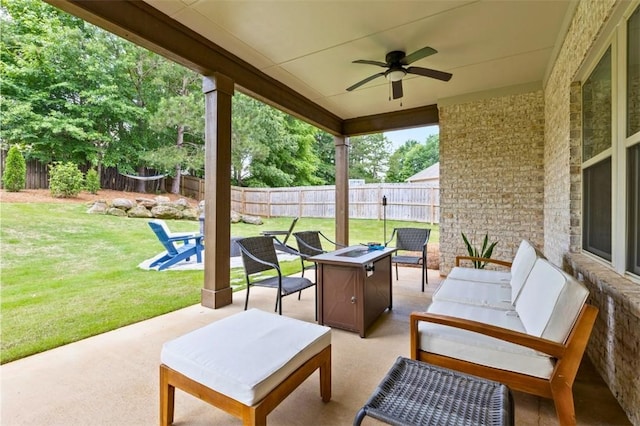 484 Bennington Ct, Auburn, AL 36830 - view of patio featuring an outdoor living space with a fire pit and a ceiling fan