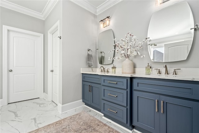 bathroom featuring vanity and ornamental molding