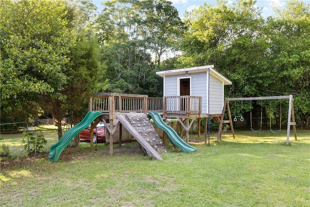 view of playground featuring view of scattered trees