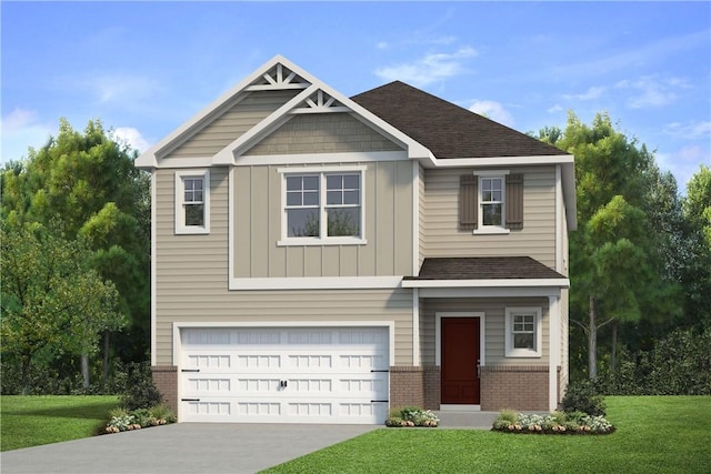 2682 Jansen Ave, Opelika, AL 36804 - craftsman inspired home with brick siding, a garage, a front yard, and board and batten siding