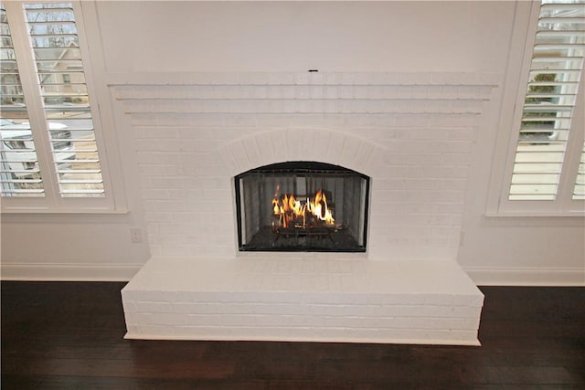 details featuring hardwood / wood-style floors and a fireplace