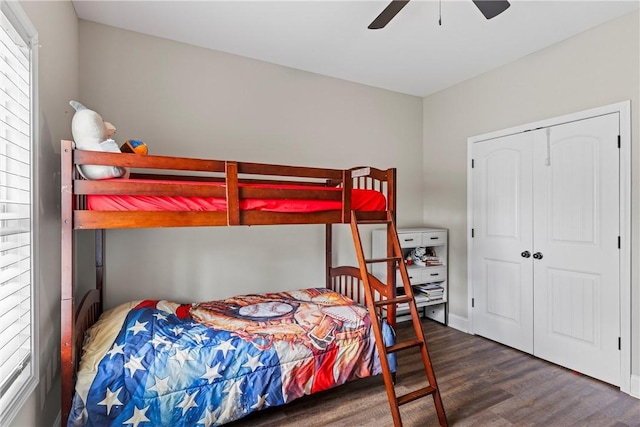 160 Indian Ln, Tallassee, AL 36078 - bedroom featuring wood finished floors, a closet, and ceiling fan