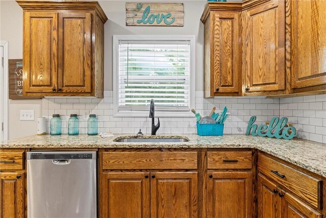 160 Indian Ln, Tallassee, AL 36078 - kitchen with dishwasher, a sink, and brown cabinetry