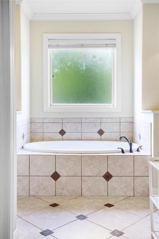3204 Pinecrest Dr, Opelika, AL 36801 - full bathroom with plenty of natural light, ornamental molding, a garden tub, and tile patterned flooring