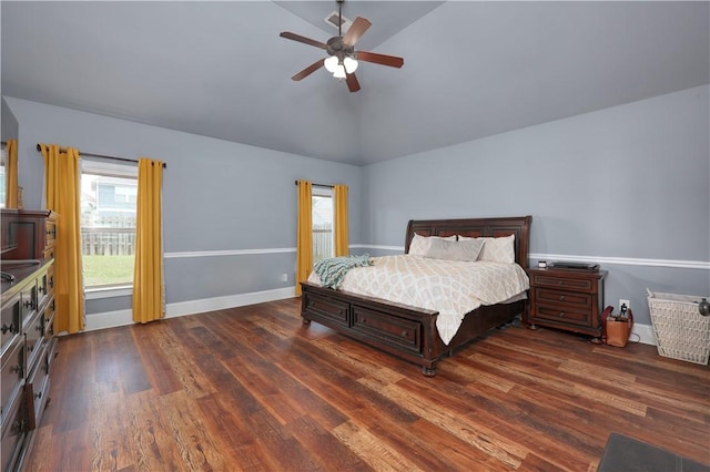 151 Landing Way, Smiths Station, AL 36877 - bedroom featuring vaulted ceiling, wood finished floors, and ceiling fan