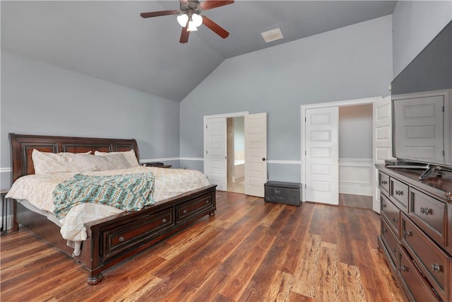 151 Landing Way, Smiths Station, AL 36877 - bedroom with lofted ceiling, dark wood-type flooring, and a ceiling fan