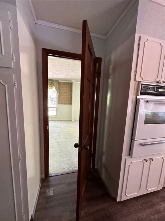 467 Southview Dr, Auburn, AL 36830 - hallway featuring crown molding and dark hardwood / wood-style floors