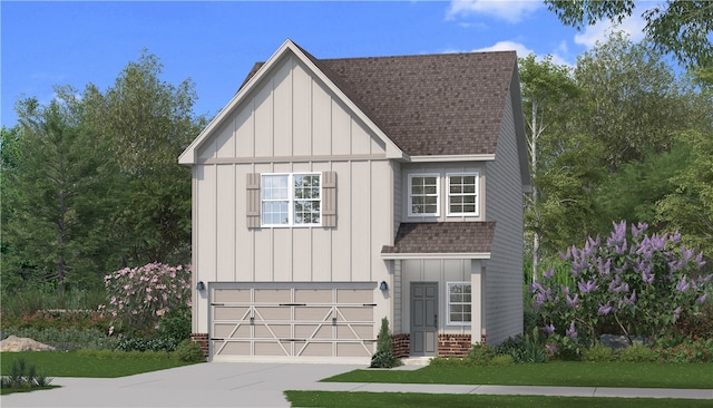 281 Meadowlark Dr, Smiths Station, AL 36877 - modern inspired farmhouse featuring a garage, driveway, board and batten siding, and a shingled roof