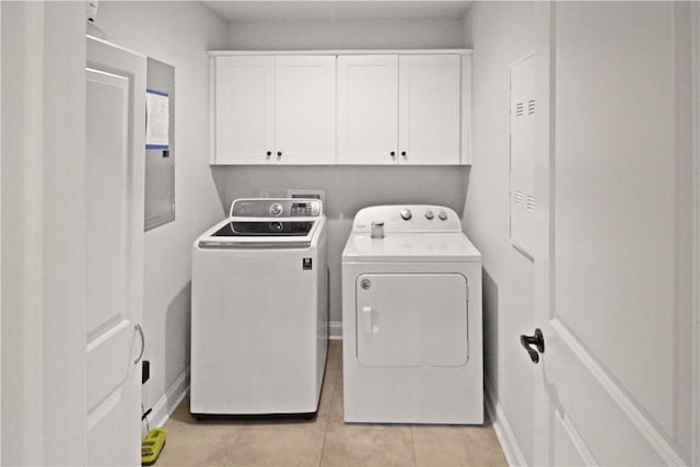 518 High Dr, Opelika, AL 36804 - laundry room with cabinet space, independent washer and dryer, light tile patterned floors, and baseboards