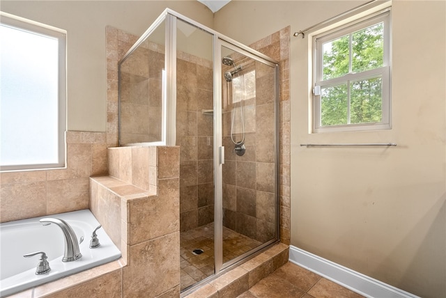 2316 Tuscany Pl, Auburn, AL 36830 - full bathroom with a bath, baseboards, tile patterned flooring, and a stall shower