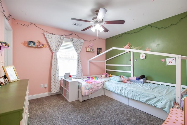 bedroom featuring ceiling fan and carpet floors