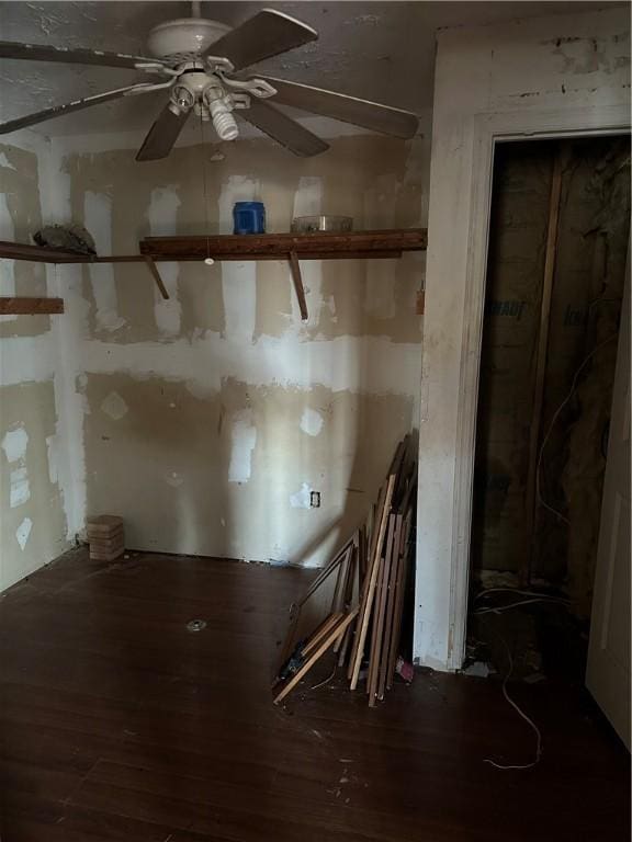 misc room featuring hardwood / wood-style floors and ceiling fan