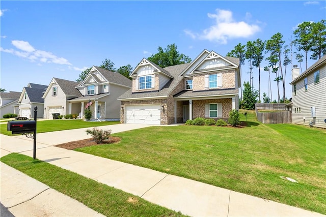 craftsman-style home featuring a garage and a front lawn