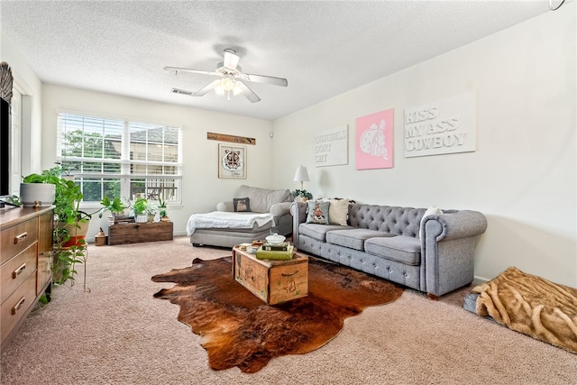 327 N Ross St Unit 121, Auburn, AL 36830 - living area featuring carpet floors, a ceiling fan, and a textured ceiling