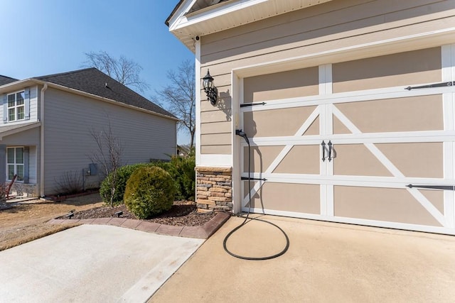 exterior space with stone siding