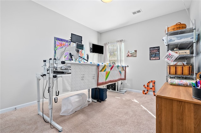 game room featuring carpet, visible vents, and baseboards