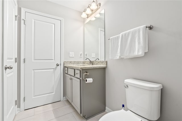 bathroom with toilet, tile patterned flooring, and vanity