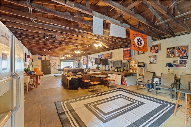 interior space with a ceiling fan