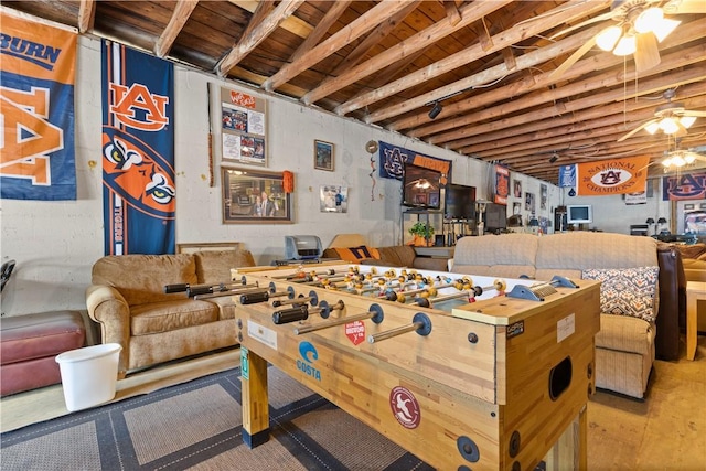 game room featuring a ceiling fan