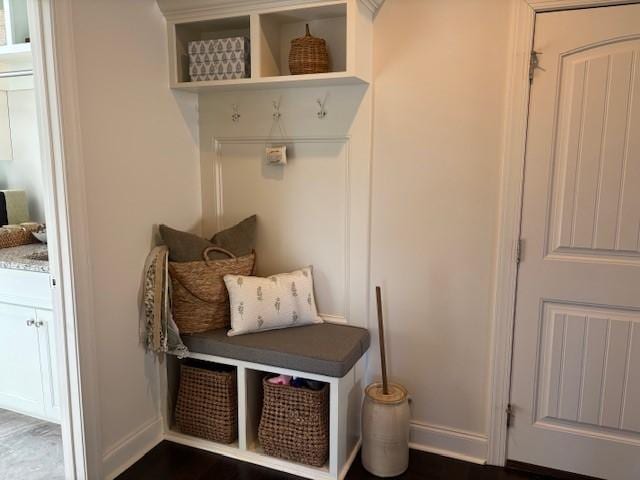 mudroom featuring dark hardwood / wood-style flooring