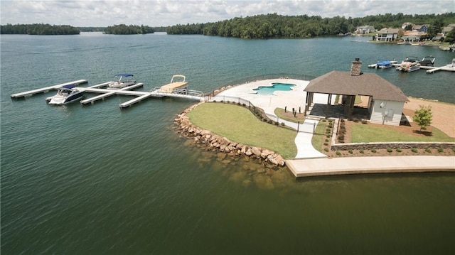 aerial view with a water view