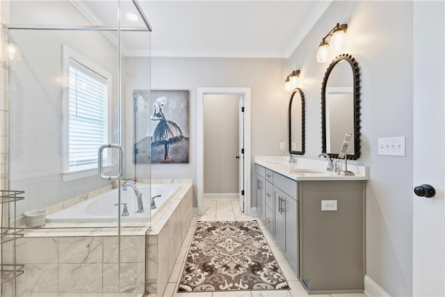 2409 Meadow Cove Rd, Auburn, AL 36832 - full bathroom featuring double vanity, a bath, and ornamental molding