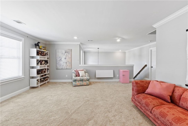 2409 Meadow Cove Rd, Auburn, AL 36832 - living area with crown molding, carpet floors, and recessed lighting