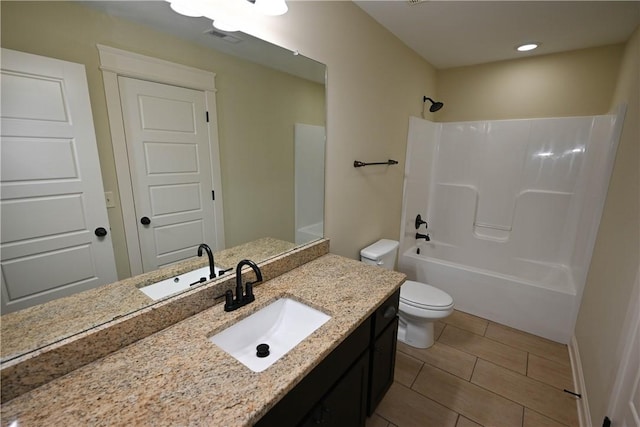 2228 Morgan Dr, Auburn, AL 36830 - full bath featuring toilet, vanity, shower / tub combination, and tile patterned floors