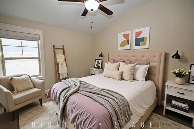 2228 Morgan Dr, Auburn, AL 36830 - unfurnished bedroom with light carpet, lofted ceiling, baseboards, connected bathroom, and a ceiling fan