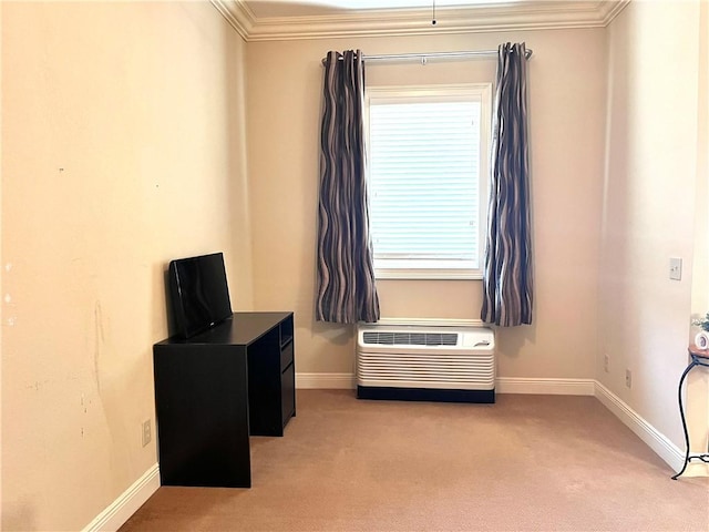 430 W Glenn Ave Unit 420, Auburn, AL 36832 - bedroom featuring ornamental molding, baseboards, light carpet, and a wall mounted air conditioner