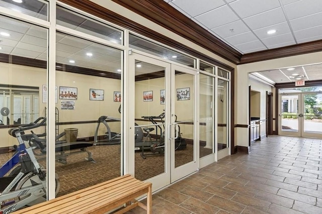 430 W Glenn Ave Unit 420, Auburn, AL 36832 - workout area featuring french doors, ornamental molding, and recessed lighting