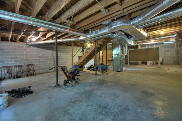 basement featuring heating unit