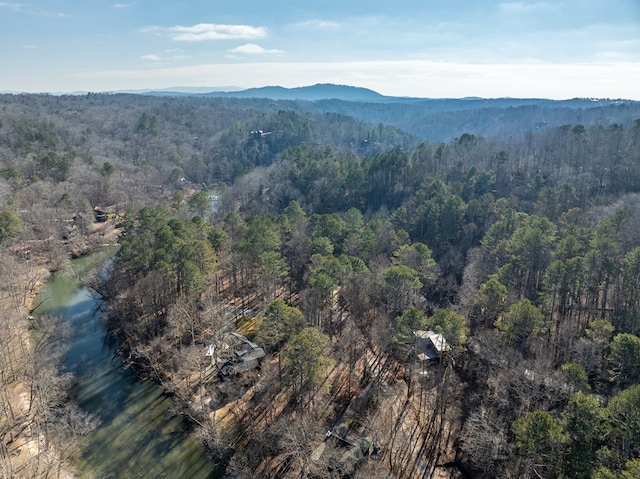 bird's eye view with a water and mountain view