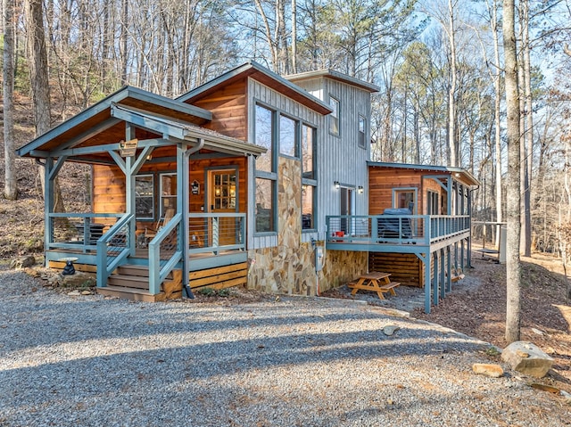 view of front of home with a deck