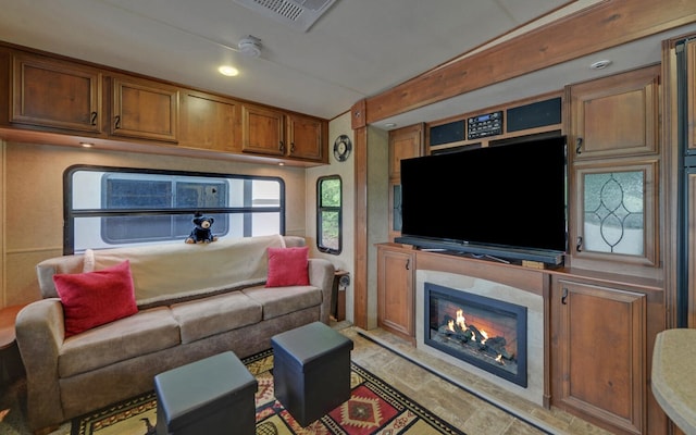 268 Getaway Holw, Hayesville, NC 28904 - living area featuring a high end fireplace and recessed lighting