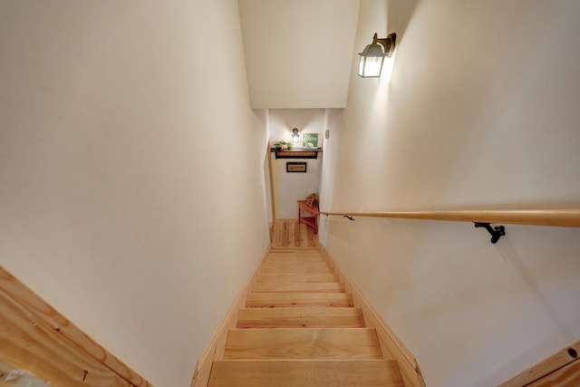 staircase with wood-type flooring