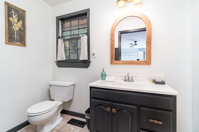 bathroom with visible vents, toilet, tile patterned flooring, baseboards, and vanity