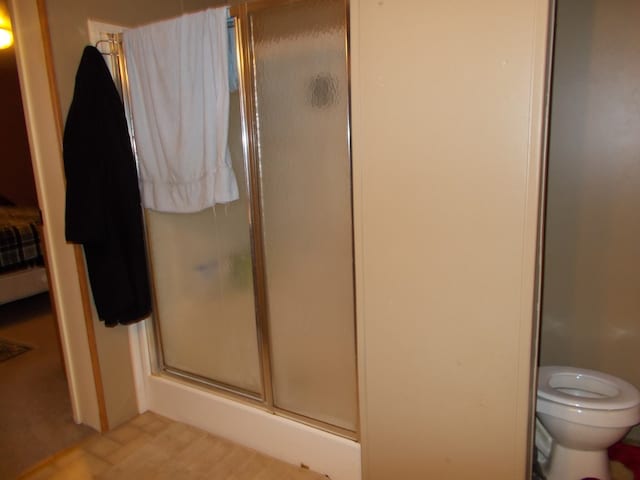 full bath featuring toilet and a shower stall