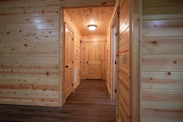 155 Stone Crest Ln, Murphy, NC 28906 - corridor featuring dark wood-style flooring and wood walls